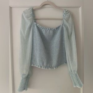 Aritzia Wilfred Saga chiffon blouse in soft blue print. Size M worn once.